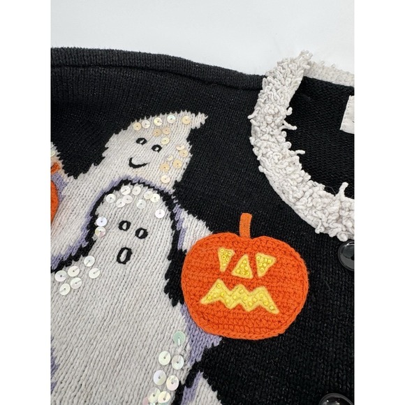 Vintage Halloween Cardigan Women's Large Ghost Ugly Sweater Grandma Janes Closet - Picture 5 of 9
